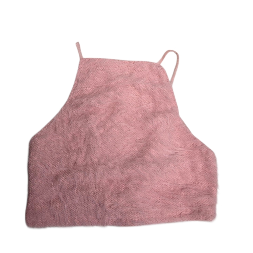 URBAN OUTFITTERS fuzzy pink high neck cropped tank top L